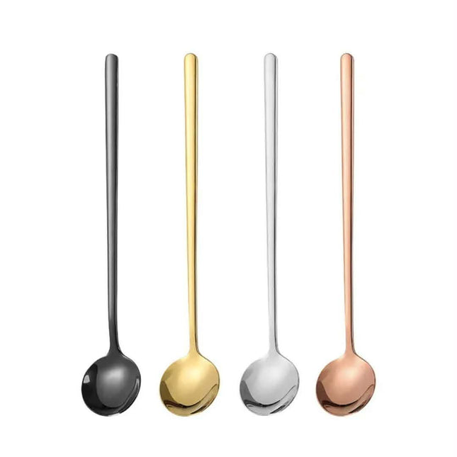 Custom Logo Stainless Steel Mirror Polish Long Handle Teaspoon with PVD Gold Coating For Coffee Latte Ice Cream Mixing-Present