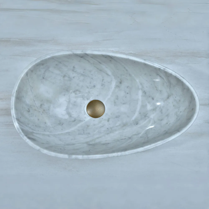 Fashionable Italy Carrara White Marble Big Size Counter Top Wash Basin Water Droplet Shape Polished Art Bathroom Sink