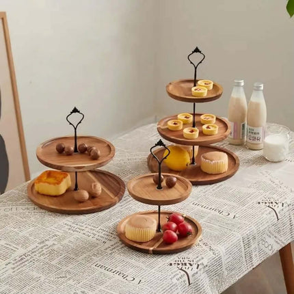 Eco-Friendly Three-Tier Acacia Wood Cake Stand Wooden Tray For Kitchen Accessories Weddings and Tea Parties