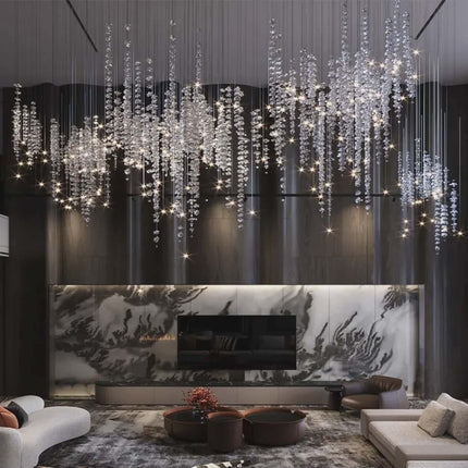 Modern Luxury Crystal Waterfall Chandelier – Elegant Hanging Light Fixture for Living Room