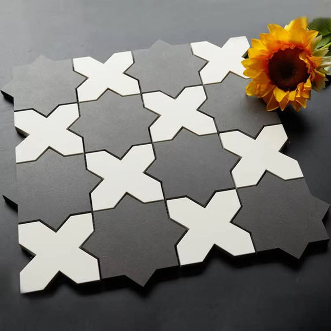 Black and White 30x30cm Bathroom Kitchen Backsplash Porcelain Mosaic Tile