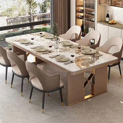 Italian Dining Room Furniture – Rectangular Light Rock Dining Table, Elegant and Durable for Household Use