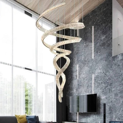Contemporary Luxury Large Spiral Stainless Steel Crystal Chandelier Adjustable Height LED Project Installation Modern Villa
