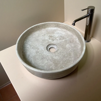 Custom Japanese Wabi Sabi Bathroom Sink Natural Marble Stone WashBasin Round Shape Travertine Wash Basin