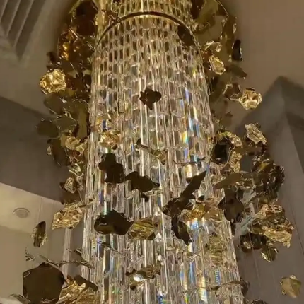 Custom New European Gold Empire Luxury Crystal Chandelier Modern Square Rectangle Pendant Lights Oval Remote Control for Wedding
