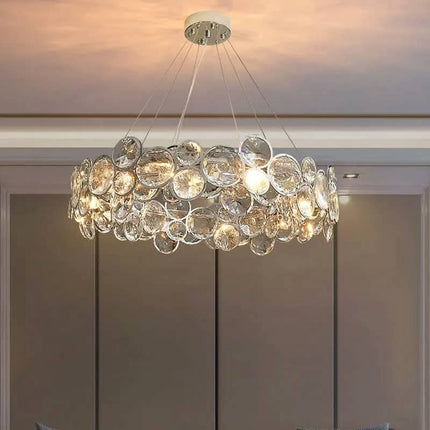 Gold LED K9 Crystal Ring Hanging Pendant Lamp Home Modern Round Chandelier E14 60cm Hanging Lamp for Dining Living Room
