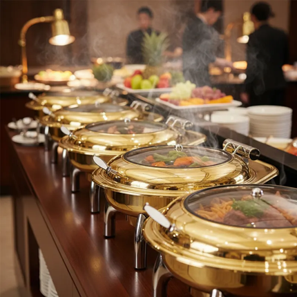 Luxury Stainless Steel Gold And White Hotel Fuel-Powered Chafing Dish Buffet Food Warmer for Catering Restaurant