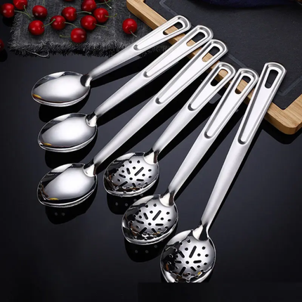 Stainless Steel Soup Ladle Long Handle Buffet Serving Spoon Thickened Public Hotel Slotted Spoon Set OEM