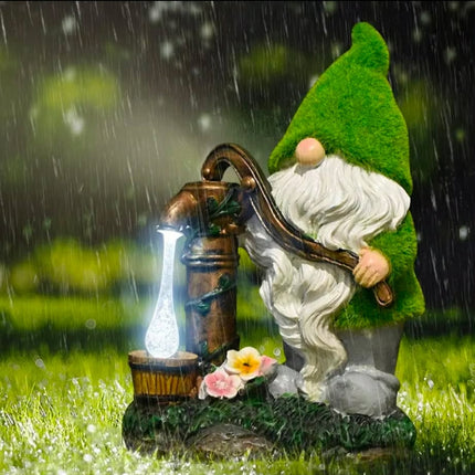 Garden Gnome Statue Resin Pressurized Well With Water Gnome Dwarf Figurine With Solar Light For Porch Patio Yard Outdoor Decor