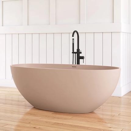 Maydon Modern Freestanding Oval Bathtub Solid Surface Soaking Tub Matt Pink Stylish Bathroom Design Durable Eco-Friendly 1550mm