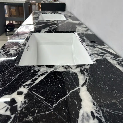All-in-one seamless natural marble countertop with bath mirror floor-to-floor rubber wood bathroom cabinet for bathrooms
