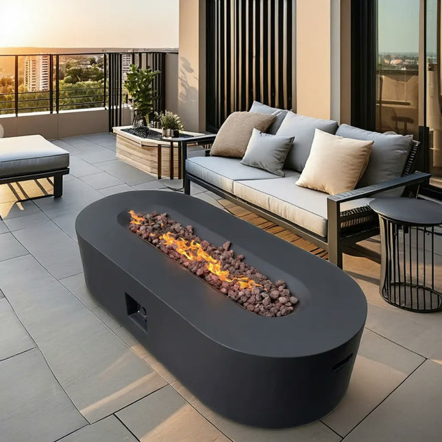 Luxury Outdoor Fire Table – Oval Propane Gas Fire Pit with Lava Rocks