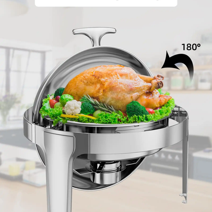 6QT Full Size Commercial Stainless Steel 201 Roll Top Buffet Server Catering Warming Holding Equipment Alcohol-Fueled For Hotels