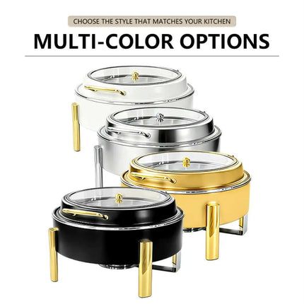 4-Colour Elegant Dual-Use Chafing Dish Stainless Steel Buffet Warmer with Hydraulic Lid Round Square Rectangular Shapes