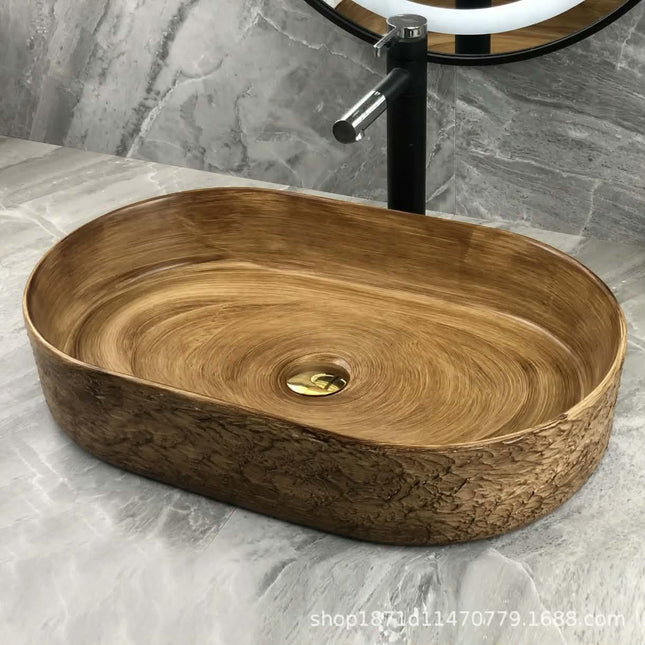 Modern Rustic European Cabinet Rectangular Wood-Style Ceramic Shampoo Sink Porcelain Stone For Bathrooms Dining For Hotels