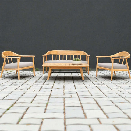 Luxury Outdoor Patio Solid Teak Wood Sofa Set Modern 4 Piece Living Room Furniture with Light Cushion Outdoor for Balcony & Deck