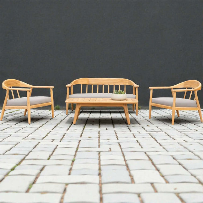 Luxury Outdoor Patio Solid Teak Wood Sofa Set Modern 4 Piece Living Room Furniture with Light Cushion Outdoor for Balcony & Deck