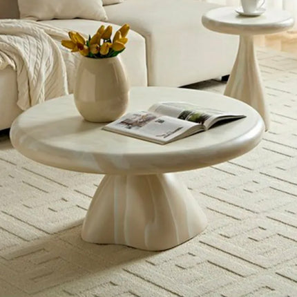 Made of FiberGlass Modern Marble Coffee Table French Retro Light Luxury Circular Fiberglass Living Room Furniture No Assembly Required