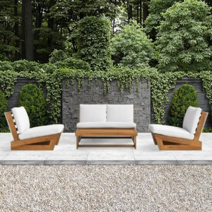 Modern Teak Outdoor Sofa Set with Durable Wood Frames Weather-Resistant Cushions for Parks Patios Balconies (4 Seating Capacity)