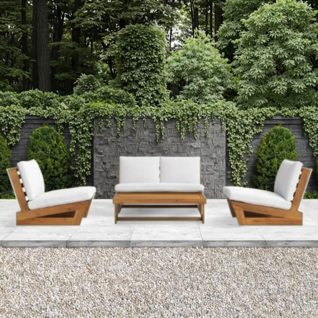 Modern Teak Outdoor Sofa Set with Durable Wood Frames Weather-Resistant Cushions for Parks Patios Balconies (4 Seating Capacity)