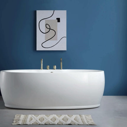 COMFY 68.5" Oval Modern Soaking Acrylic Freestanding Corner Bathtub CUPC CE Certified Eco-Friendly 5-Year Warranty Strainer