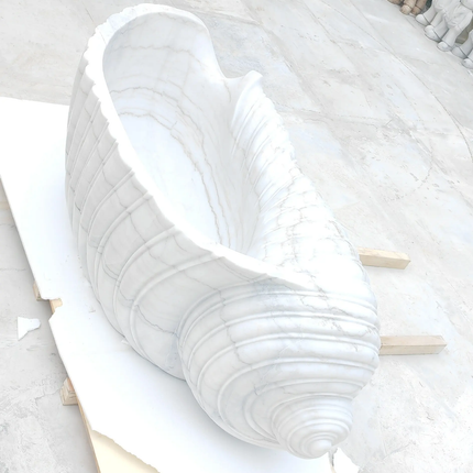 Conch Bathtub Freestanding Marble Bathtub Hand-Carved Natural Stone Soaking Tub | Luxury Seashell Design Indoor Eco-Friendly