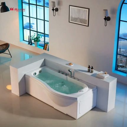 WELLGEMS WG-L238 Balneotherapy Single Freestanding Acrylic Bathtub with Combo Massage (Air Whirlpool) and Right Side Drain