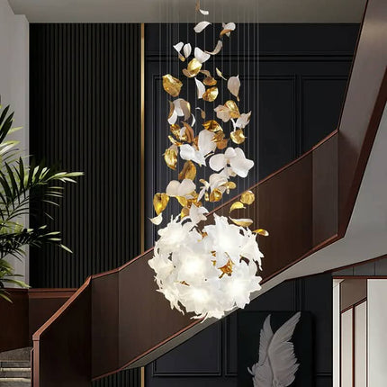 Elegant Design Indoor Decoration Custom Ceramic Flower Modleling Villa Staircase Wedding Led Chandelier Pendant Light
