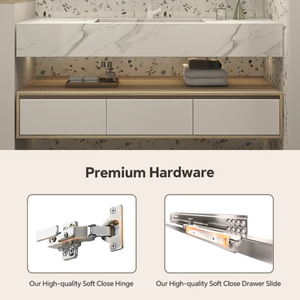 Modern hotel & villa use bathroom vanity with single/double sink floating wood cabinet with smart mirror Eco-friendly design