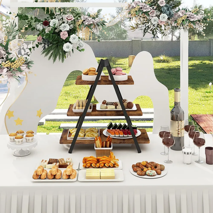 3-Layer Country Brown Wooden Dessert Table Display Stand Farmhouse Style Paper Cup Cake Stand For Family Parties & Decorations
