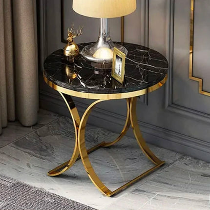 Light Luxury Sintered Stone Side Table Durable Modern Night Stand/Coffee Table With Metal Corner Home Furniture For Living Room
