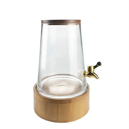 Big Volume Juice Glass Beverage Dispenser Sealable Glass Jar Ice Bucket Wood Stand