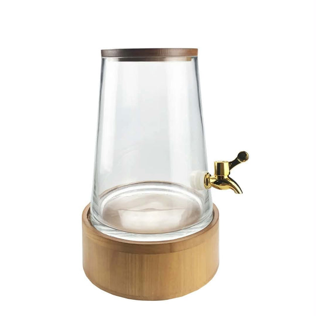 Big Volume Juice Glass Beverage Dispenser Sealable Glass Jar Ice Bucket Wood Stand
