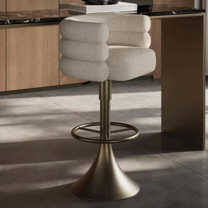 Beige Modern Swivel Bar Stool with Metal Base-Commercial Kitchen & Restaurant Use