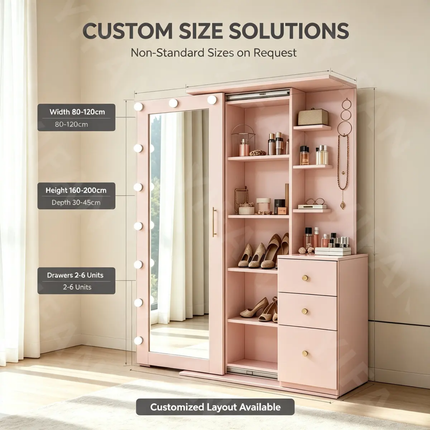 Modern MDF Makeup Vanities  Different Color Customized Dressing Table Standing Lighted Mirror  Storage  Cabinet  Bedroom Furniture
