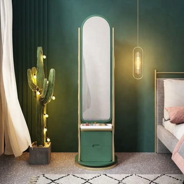 Modern Full Body Dressing Mirror Design Green Storage Rotation Home Metal Standing Coat Racks
