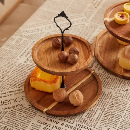 Eco-Friendly Three-Tier Acacia Wood Cake Stand Wooden Tray For Kitchen Accessories Weddings and Tea Parties