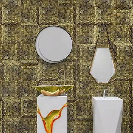 Modern Bathroom and Kitchen Square Glass Mosaic Tile Parquet Dark Gold 30x30cm For Room Wall Decoration