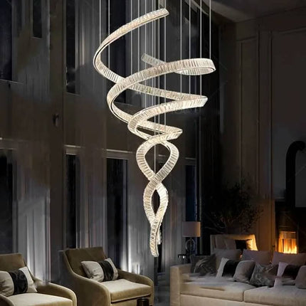 Contemporary Luxury Large Spiral Stainless Steel Crystal Chandelier Adjustable Height LED Project Installation Modern Villa