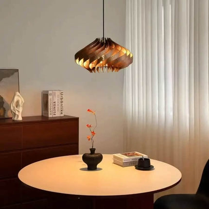 Creative Spiral Restaurant Pendant Light Wabi Sabi Style Retro Bedroom Bar Decoration Wooden Pendant Light