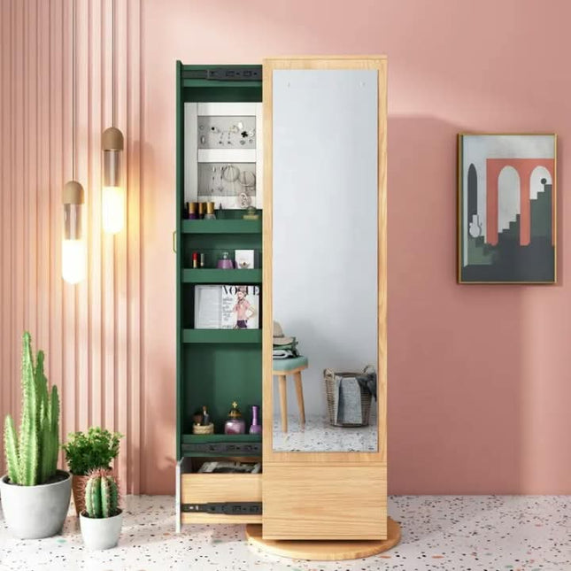 Nordic Style Storage Mirrored Tall Clothes Standing Home Rack Wood