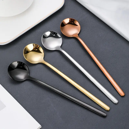 Custom Logo Stainless Steel Mirror Polish Long Handle Teaspoon with PVD Gold Coating For Coffee Latte Ice Cream Mixing-Present