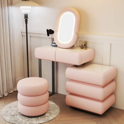 Modern Luxury Eco-Friendly Vanity Table (Available Pink White) Removable Mirror Solid Wood One-Piece Design Ample Storage