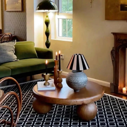 Made of concrete Solid Wood Coffee Table Three Big Spherical Thick Legs Wabi Sabi Retro American Mid-Century Style For Living Room Villa Lounge
