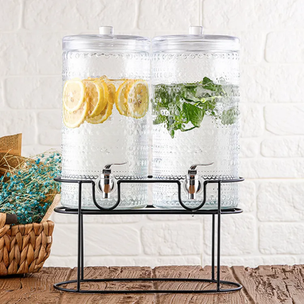 New Design 3.8L Clear Embossed Glass Beverage Dispenser With Tap Lid for Juice Lemonade Party-BPA Free