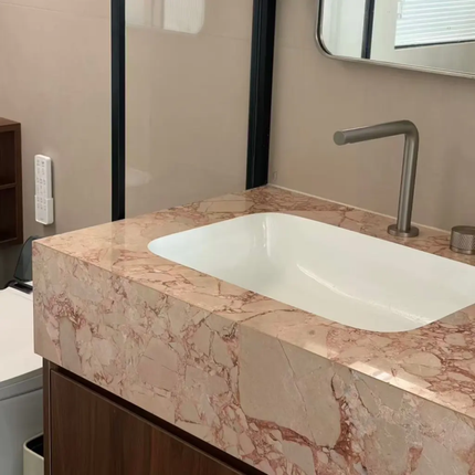 Custom Natural Calacatta Viola Marble Wall-Mounted Vanity – Pink Stone Integrated Sink for Luxury Bathrooms