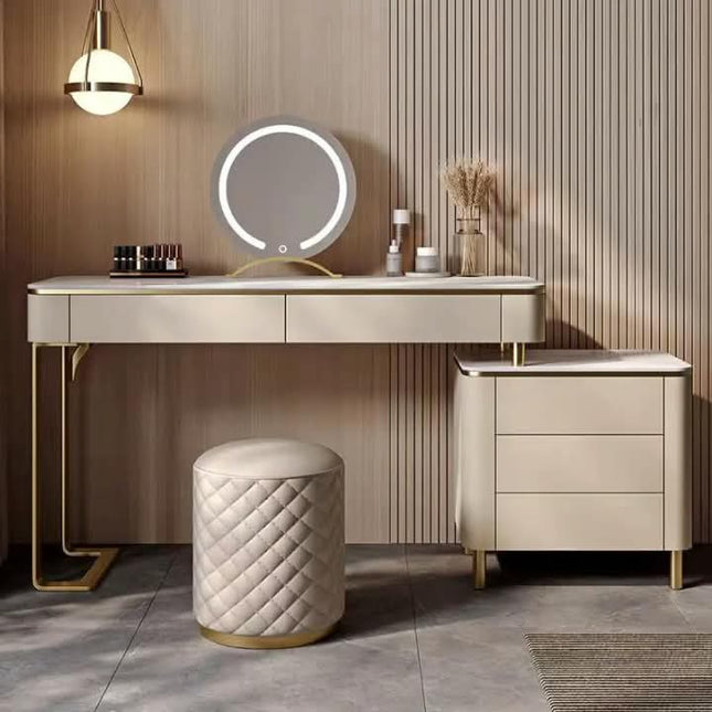 Minimalist Bedroom Makeup Vanity Integrated Storage Cabinet Italian Luxury Slate Dressing Table Leather Type for Bedroom