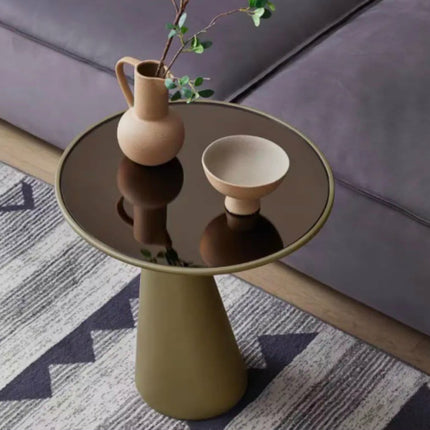 Luxury Home Living Room Furniture Tempered Glass Top Fiberglass Small Round Side Corner Table Coffee Table For Living Room