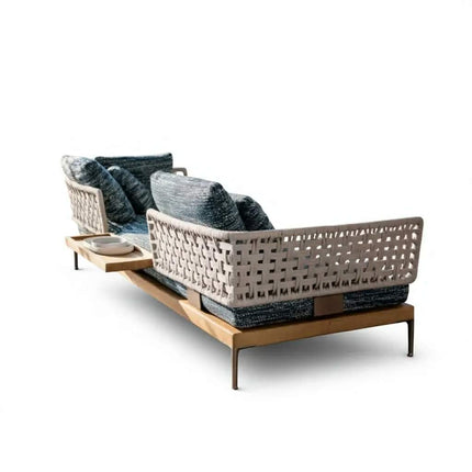 Luxury Hotel Resort Outdoor Teak Furniture Set Woven Rope Sectional Sofa Side Chairs