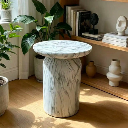 Modern Minimalist Faux Marble Coffee Table, Versatile Living Room Side Table. Realistic Stone Texture